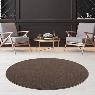 Fashion4Home Teppich Wohnzimmer – Einfarbig Teppich, Uni Teppich fürs Kinderzimmer, Schlafzimmer, Arbeitszimmer, Büro, Flur und Küche - Kurzflor Teppich Braun-Taupe, Größe: 160 cm Rund