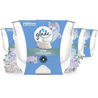 Glade Duft-Kerze im Glas, Pure Clean Linen, 4er Pack (4 x 204 g), bis zu 30 Stunden Brenndauer pro Kerze