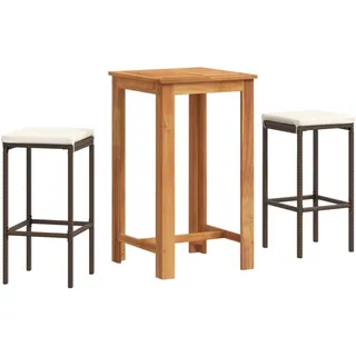 3-tlg. Gartenbar-Set Braun Massivholz Akazie und Poly Rattan - Braun