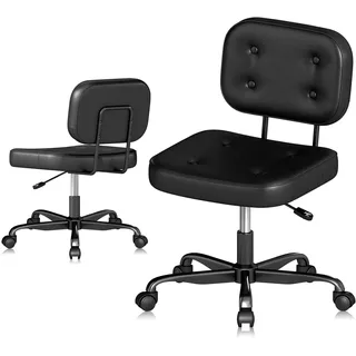Schreibtischstuhl ohne Armlehne für das Home Office, kompakter Drehstuhl mit Rollen und höhenverstellbar, ergonomischer Computerstuhl für kleine Räume, Arbeitszimmer und Schminktisch, Kunstleder Schwarz