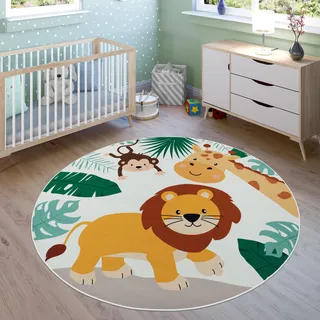 Paco Home 582«, rund, 4 mm Höhe, Spielteppich, Motiv Tiere, Löwe & Giraffe, Kinderzimmer