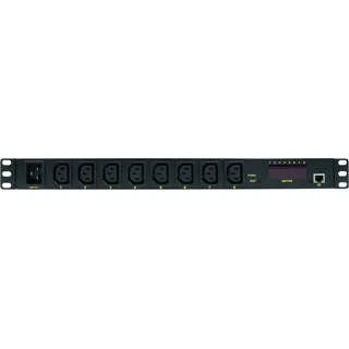 Logilink Professional PDU8P01 Hochwertige IP "19" Steckdosenleiste 8-fach mit Schalt-, Mess/Warnfunktion, Temperatur und Feuchtigkeitssensor Schwarz