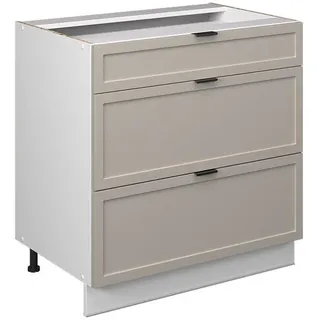 Vicco Küchenunterschrank Fame-Line GrauBeige 80 cm mit 3 Schubladen, ohne Ap , Grau, Weiß , Holzwerkstoff , Rechteckig , 80x82x51.6 cm , Küchen, Küchenmöbel, Küchenschränke, Küchenunterschränke