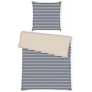 Tom Tailor Wendebettwäsche , Sandfarben, Dunkelblau , Textil , Streifen , 155x220 cm , pflegeleicht , Heimtextilien, Bettwäsche & Leintücher, Bettwäsche, Wendebettwäsche