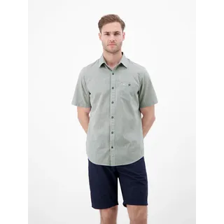 Kurzarmhemd LERROS, Herren, Gr. L, N-Gr, storm grau, Web, Obermaterial: 80% Baumwolle, 20% Leinen, unifarben, regular fit normal, ohne Ausschnitt, gerader Abschluss, Hemden Kurzarmhemd, mit Logo Stickerei
