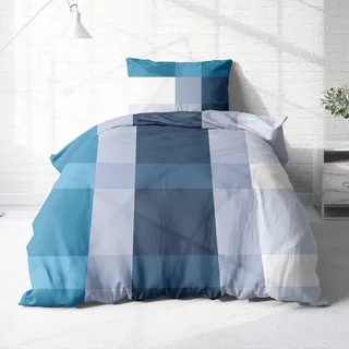 Träumschön Biber Bettwäsche Set 2tlg 135x200 cm + 80x80 cm – Flauschige Blumen Bettwäsche Petrol – Weiche Winterbettwäsche Kariert - Atmungsaktiv, Warm & Hautfreundlich - 100% Baumwolle