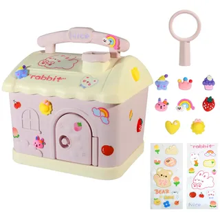 Spardose Kinder Mädchen - Spardose Große mit Schlüssel, Personalisierte Money Box, Rosa Hausförmige Sparbox mit DIY Aufkleber, Zurück zur Schule, Geburtstagsgeschenke