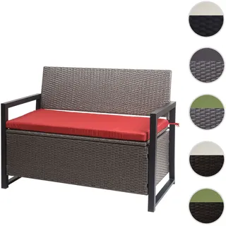 Poly-Rattan 2er Sitzbank HWC-F39, Gartenbank Truhenbank, Staufach Aufbewahrung Sitzkissen ~ grau-mel