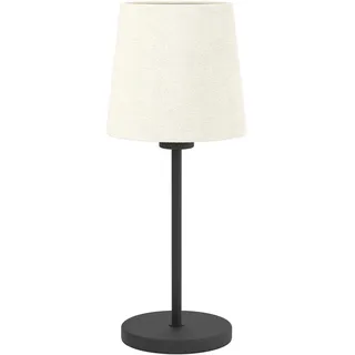 EGLO Nachttischlampe Febres, Tischlampe mit Textil Lampenschirm, Zimmer Deko Schlafzimmer, Wohnzimmerlampe aus Metall in Schwarz und Bouclé Stoff in Weiß, E27 Fassung