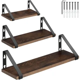 tectake Wandregal 3er Set Cowell,Höhe 12 cm, Industrial Holz dunkel, rustikal , Rostfarben , Holzwerkstoff , Quadratisch , 12x12x40 cm , Wohnzimmer, Regale, Wandregale
