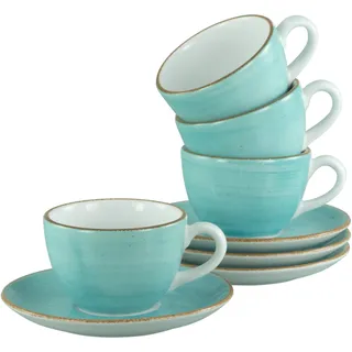 CreaTable, 34042, Serie Vintage Nature Aqua, 8-teiliges Geschirrset für 4 Personen, Kaffeetassen Set aus Porzellan, spülmaschinen- und mikrowellengeeignet, Made in Europe