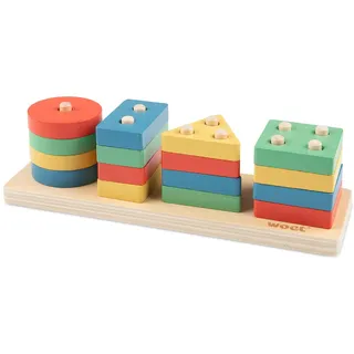 Woet® Holz Formenpuzzle Geometrisch, Stapel und Sortierspielzeug für Kleinkinder, Farben und Formen Lernspiel, Feinmotorik, Hand Auge Koordination, Montessori Spielzeug, Ab 1 Jahr