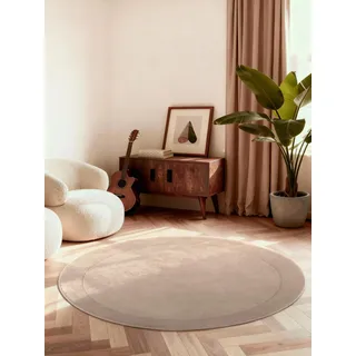 Villeroy & Boch Wollteppich Kari Rund - Weicher Natur Wohnzimmerteppich mit Bordüre, Handgemacht & Natürlich, Modernes Design für Wohnzimmer, Schlafzimmer, Esszimmer, Flur - Natur Beige, Ø 150 cm