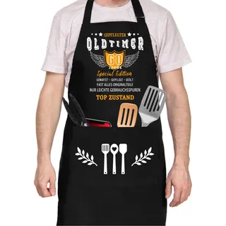 Tarklanda Grillschürze 60 Geburtstag Mann Geschenk lustig Kochschürze Baumwolle Küchenschürze Geschenkideen Grillschürze Schwarz Schürze Geschenk für Männer zum 60. Geburtstag, Grillparty
