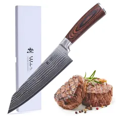 Wakoli EDIB Damastmesser Kiritsuke Chefmesser mit 20 cm Klinge gefertigt aus 67 Lagen echtem Damaststahl mit Pakkaholzgriff, Premium Damast Küchenmesser und scharfes asiatisches Profi Kochmesser