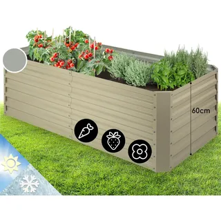 Blumfeldt Hochbeet aus Metall, Wetterfestes Stahlblech-Hochbeet für Balkon & Garten, Rostfreies Hochbeet, Freistehende Hochbeete 180x60x90 cm, 970L Pflanzkübel Groß für Blumen, Obst, Gemüse - Beige