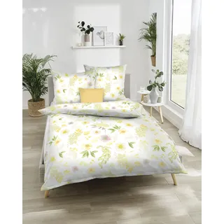 Bettwäsche KAEPPEL "Bianca", grün (limone), B/L: 135cm x 200cm, 1 Stk., 1 Stk., Perkal, B/L: 80cm x 80cm, 2 Stk., Perkal, Obermaterial: 100% Baumwolle, Bettwäsche, Bettwäsche, Mit Blumenmuster