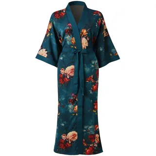 Ledamon Damen Plus Größe Kimono Robe lang für Frauen - Tasche Floral Bademantel Nachthemd (Dunkelgrün)