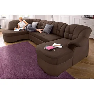 DOMO collection Wohnlandschaft »Flores auch in Leder-Bezug, B/T/H: 293/180/86 cm, U-Form« wahlw. mit Bettfunktion, wahlw. mit Federkern, Unser Dauertiefpreis, braun