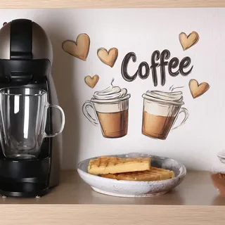 HGDESIGN® Wandtattoo Wandaufkleber Kaffeekanne Kaffeetasse Kaffee Zeit Coffeetime Herz Wandsticker Wanddeko für Küche Esszimmer (D)