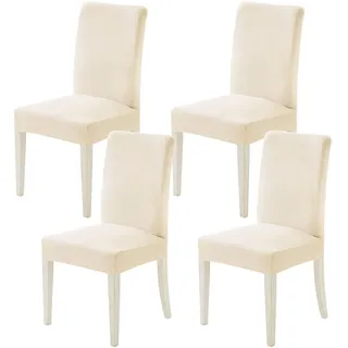 MIULEE Stuhlhussen 4er Set Stuhlhusse Samt Stretch Elastischer Stuhlbezug Abnehmbarer Waschbarer Stuhlhussen Schwingstühle für Küche Wohnzimmer Bankett Familie Restaurant Hotel Party,Beige