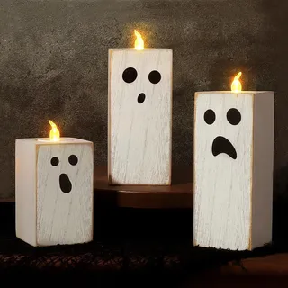 3 Stück Led Halloween Kerzen, Halloween Deko Innen Kerze Tischdeko, Batteriekerzen Geister für Halloweendeko, Party Deko