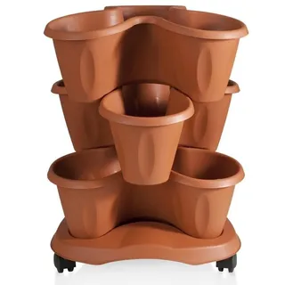 Vase Kleeblatt Stapelbar 3 Teile Mit Räder Terracotta