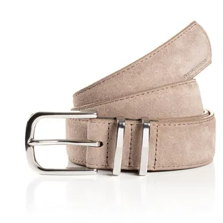 Synthetikgürtel TOM TAILOR "TTMILLIE", Damen, Gr. 100, grau (taupe), Materialmix, Gürtel Synthetikgürtel, Veloursleder mit Ziernähten – 3,5 cm breit