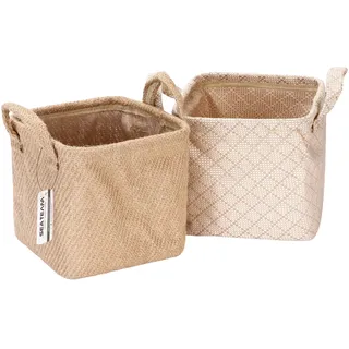 Sea Team Aufbewahrungskörbe Organizer Box Bins aus Jute- und Baumwollleinen Faltbar mit Griff Dekorativ für Haushaltswaren Schreibwaren Kleinigkeiten Spielzeug Jewerly Farbe Beige 17 * 17 * 17CM 2PCS