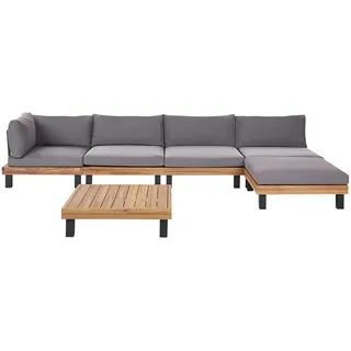Beliani Lounge-Set 5-Sitzer Grau Frazzano , Holz , L-Form , Gartenmöbel, Gartengarnituren, Gartenmöbel-Sets