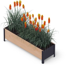 Bild von Holz Hochbeet für Garten, Terrasse und Balkon - Blumenkasten mit Innenvlies und wasserdichter Kunststoffeinlage - Pflanzkasten für Innen- und Außenbereich, 118x36x32, Braun