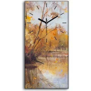 Dekor Leinwand Uhr Wandbilder 30x60 Malerei Wald Bäume Fluss Natur Herbst Kunst - schwarze Hände - Orange