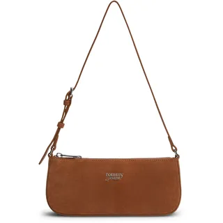 Schultertasche TOMMY JEANS "TJW MUST SUEDE SHOULDER BAG", Damen, Gr. B/H/T: 23,5cm x 10,5cm x 5cm, braun used, Leder, Lederimitat, Taschen Schultertasche, Damen Umhängetasche, Handtasche, Mini Bag mit TH-Logo