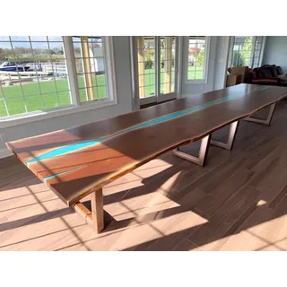 Esstisch River Table Echtes Holz Flusstisch 260x100 Massive Tische Epoxidharz - Braun