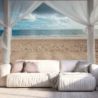 Queence Fototapete "Pergola am Meer", weiß, B:360m H:250m, Vinyl, Tapeten, Fototapete, Wandpaneele, selbstklebend, Tapete, Sticker, Wanddeko, XXL-Fotomotiv,
