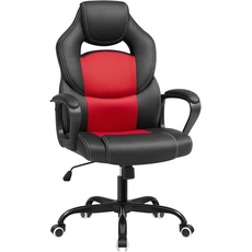 SONGMICS Bürostuhl, Gaming Stuhl, ergonomisch, Wippfunktion, Schreibtischstuhl, Drehstuhl, höhenverstellbar, für langes Sitzen, atmungsaktiv, schwarz-rot OBG025R01