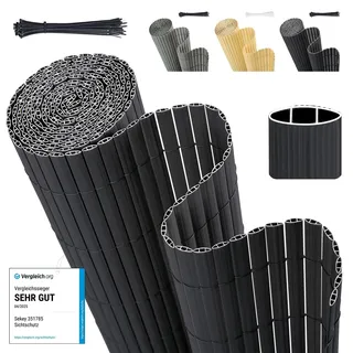 Sekey PVC Sichtschutzmatte 80x500cm Doppelte Verstärkung Innen, Balkon Sichtschutz mit Kabelbindern, Sichtschutzzaun Windschutz Wasserdicht ohne Bohren für Balkon Garten, Anthrazit