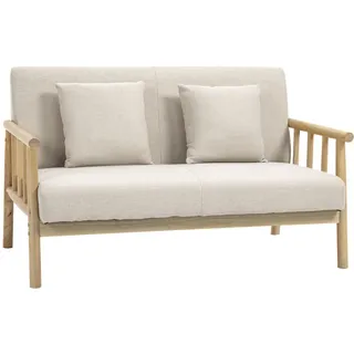 Homcom 2 Sitzer Sofa, Couch mit 2 Lendenkissen, Leinenoptik für kleine Räume, Beige