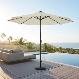 Mucola Sonnenschirm Ø3m inkl. LED Gartenschirm 360° drehbar Terrassenschirm Ampelschirm Marktschirm Strandschirm - Beige mit LED - Beige