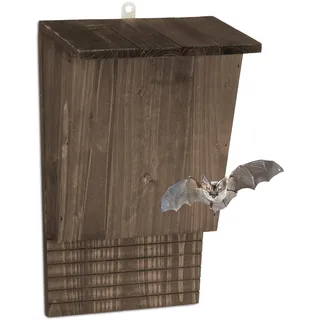 Relaxdays Fledermauskasten, großer Unterschlupf für Fledermäuse, HxBxT: 37 x 22 x 12,5 cm, Fledermaushotel, Holz, braun