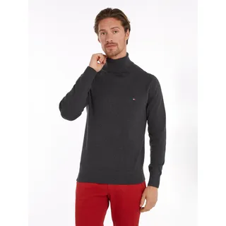 Rollkragenpullover TOMMY HILFIGER "PIMA ORG CTN CASHMERE ROLL NECK", Herren, Gr. L (52), grau (dunkelgrau heather), Obermaterial: 92% Baumwolle, 8% Kaschmir, amerikanischer Ausschnitt, Pullover Rollkragenpullover