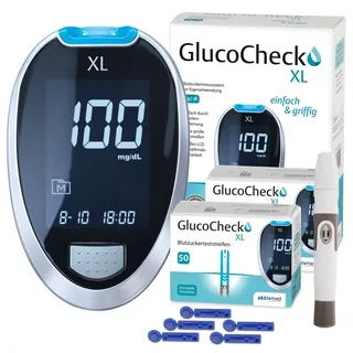 GlucoCheck XL Set [mg/dl] mit 110 Teststreifen zur Kontrolle des Blutzuckers 1 St