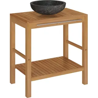 vidaXL Waschtisch Massivholz Teak mit Waschbecken Marmor Schwarz - Schwarz