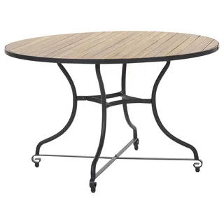 BELIANI Gartentisch Hellbraun aus Akazienholz und Stahl Rund Modern Rustikal Outdoor Esstisch Garten Terrasse - Braun, Schwarz