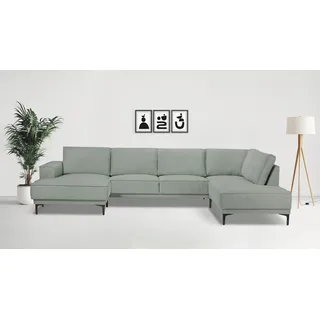 OTTO home Wohnlandschaft »XXL Sofa Oland, Struktur, Flachgewebe, Luxus-Microfaser, Boucle« U-Form, 345 cm, Wellenunterfederung, Skandi-Design, Metallfüße, blau