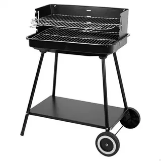 AKTIVE Tragbarer Holzkohlegrill, 55 x 43 x 82 cm, Grillroste aus Edelstahl und verstellbar, 4 Grillhöhen, winddichte Seitenwände, Ablagefach, 2 Räder, Tragegriff (63108)