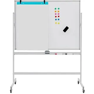 FANTASK Doppelseitiges mobiles Weißtafel, 120 x 90 cm, höhenverstellbares magnetisches rollendes Whiteboard mit Rädern & Ständer