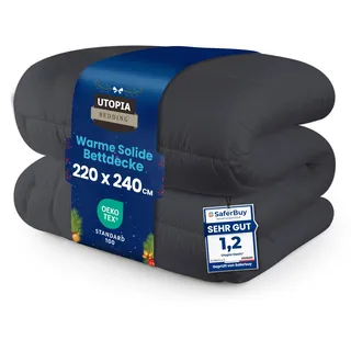 Utopia Bedding Bettdecke 220 x 240 cm, Ganzjahresdecke 370 GSM Füllung, atmungsaktive Schlafdecke, Steppdecke, Super Weiche Kuschelige (Grau)