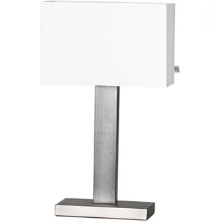 Tischlampe Stoff Metall E27 47 cm in Silber matt Weiß eckig Modern Tisch Leuchte