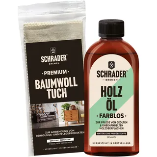 SCHRADER Holz Öl farblos - Möbelöl - Pflegeöl für Holzmöbel & Holzoberflächen - 2-teilig - Made in Germany